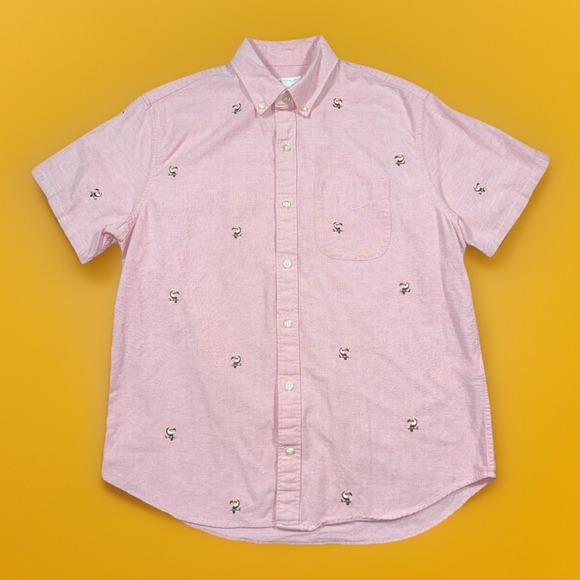 GAP Other - Gap Shirt Mens Medium Pink Short Sleeve Embroidered Toucans Standard Fit Stretch
